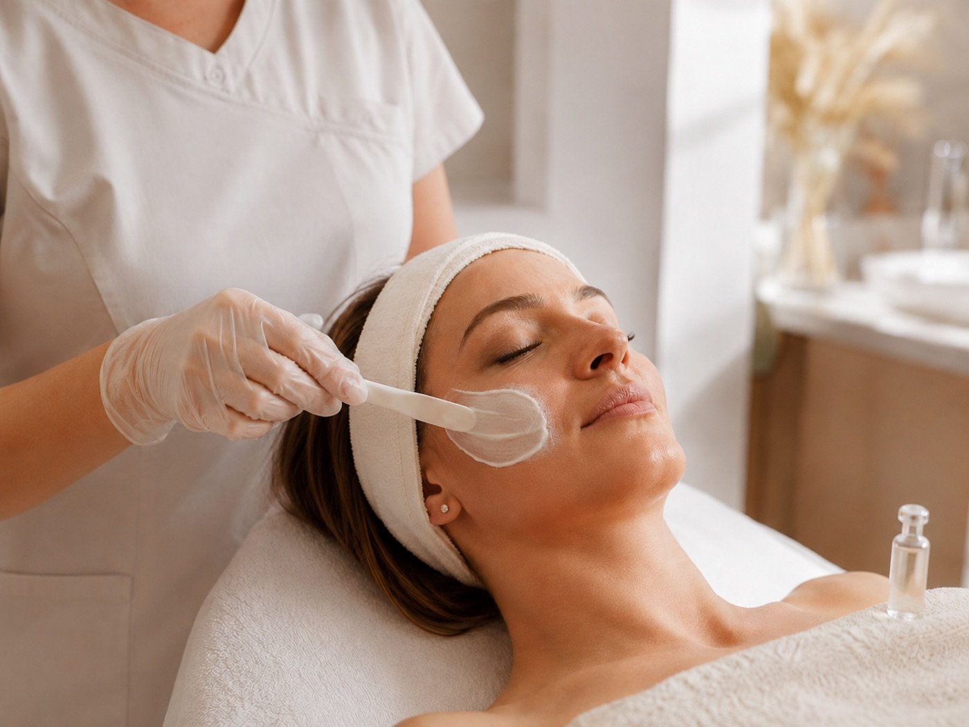 Auftragen von Serum und Maske nach der Mikrodermabrasion